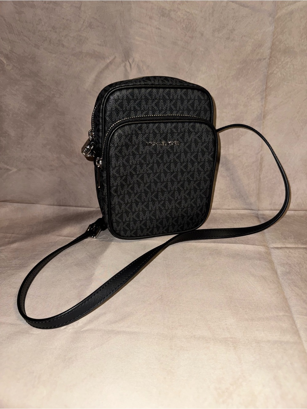 Michael Kors Black Logo Signature Crossbody Bag Silver Hardware
